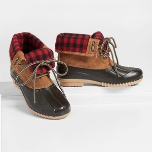 Women's Buffalo Plaid Folded Duck Boots Sz 9.5